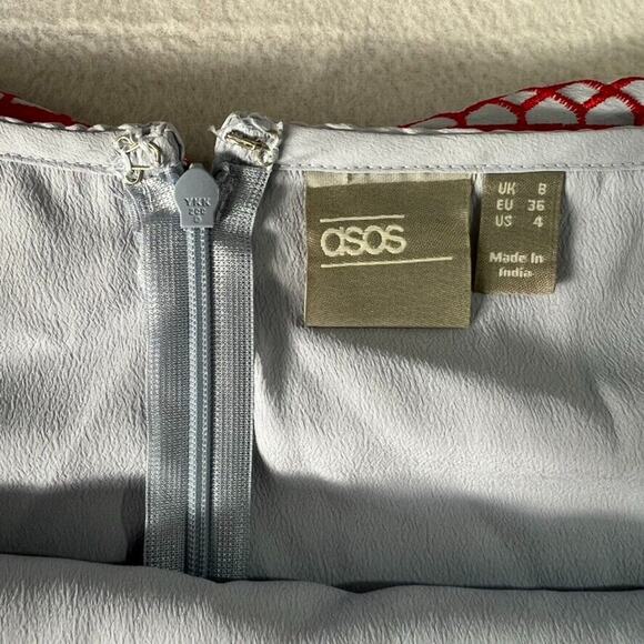 ASOS Maternity Dress Size 4 Light Blue High Low Embroidered Off Shoulder Zip - Picture 13 of 14